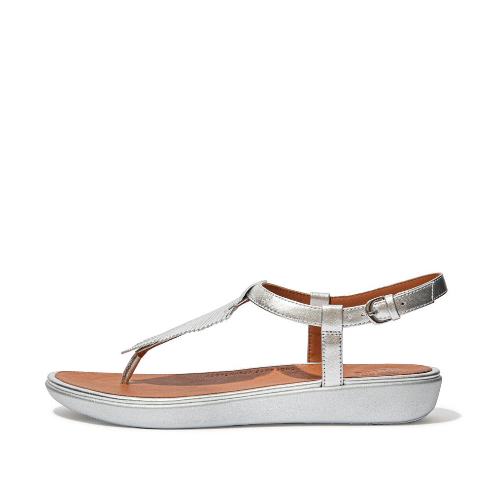 Fitflop Womens Sandals - Tia Feather Metallic Leather Back-strap - Silver - 287-CPVHSR